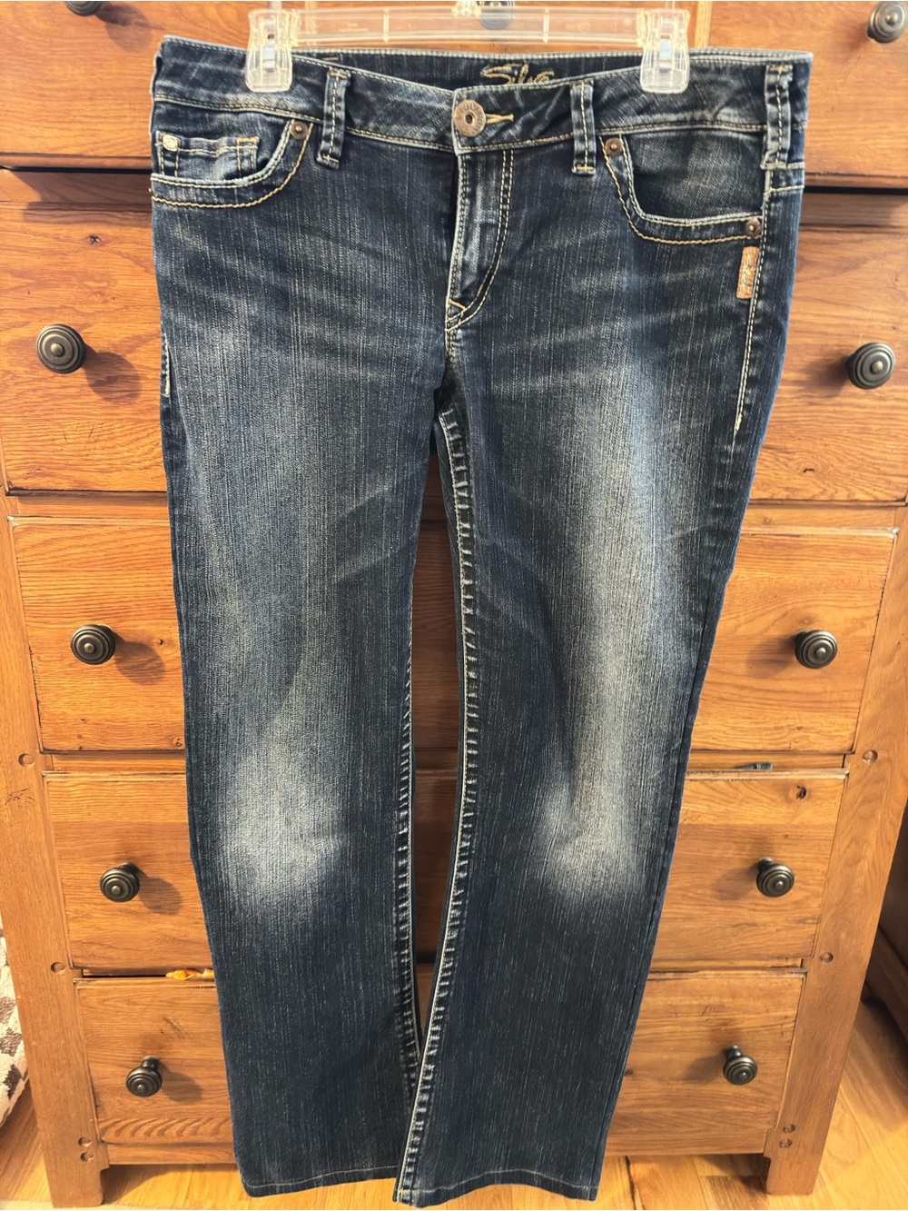 Silver Jeans Women’s Washed Dark Blue Straight Leg Jeans